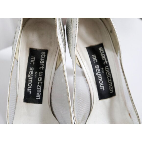 Vintage Stuart Weitzman for Mr Seymour White Painted Leather Mesh Stiletto Heel - Picture 10 of 10
